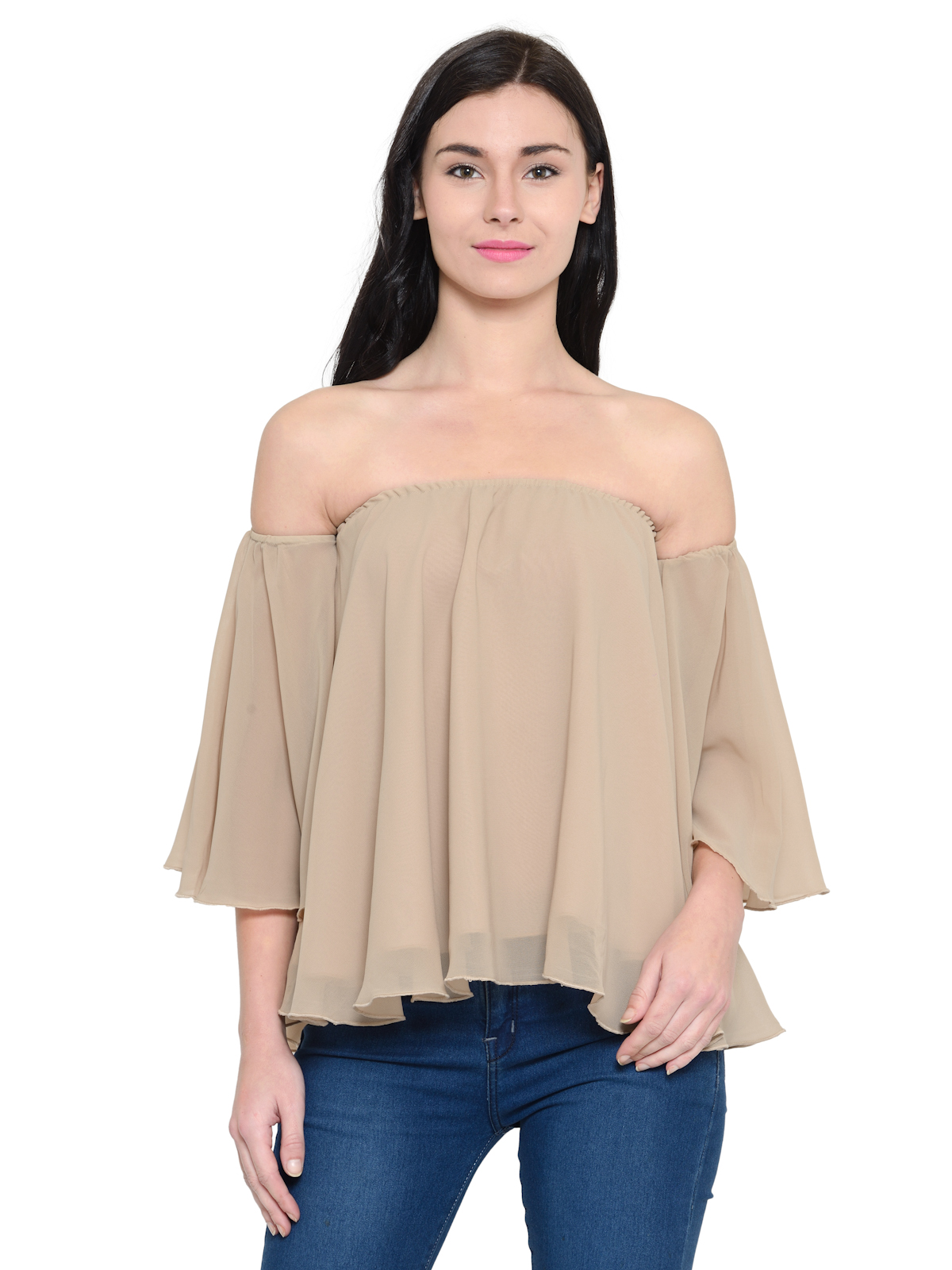 off shoulder frilled sleeves top